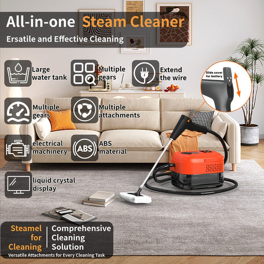 Handheld Steam Cleaner High Pressure 9-Gear Adjustment & LCD Display, 1200ml Water Tank for Home Cooking, Dining and Outdoor Meals