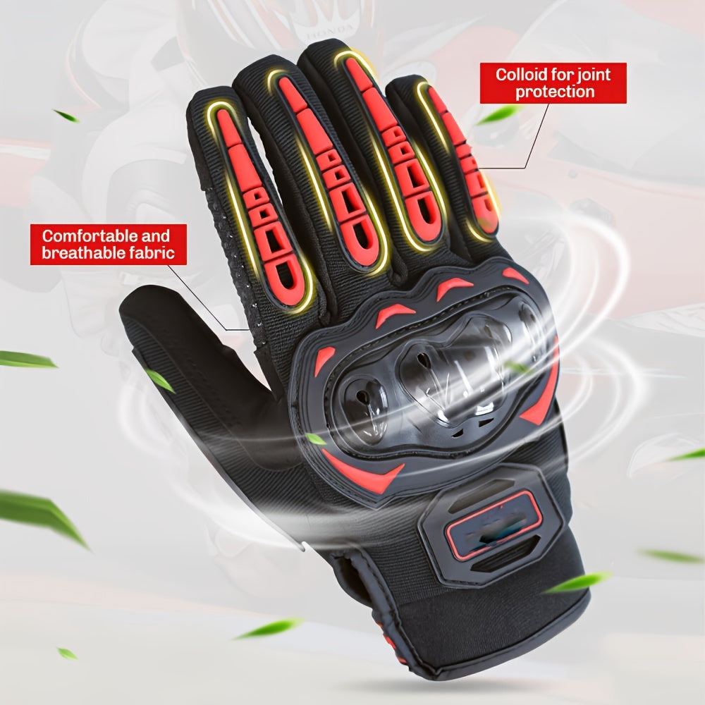 Motorcycle Gloves with Hard Knuckle Protection, Touchscreen-Compatible Full Finger Anti-Slip Riding Gloves