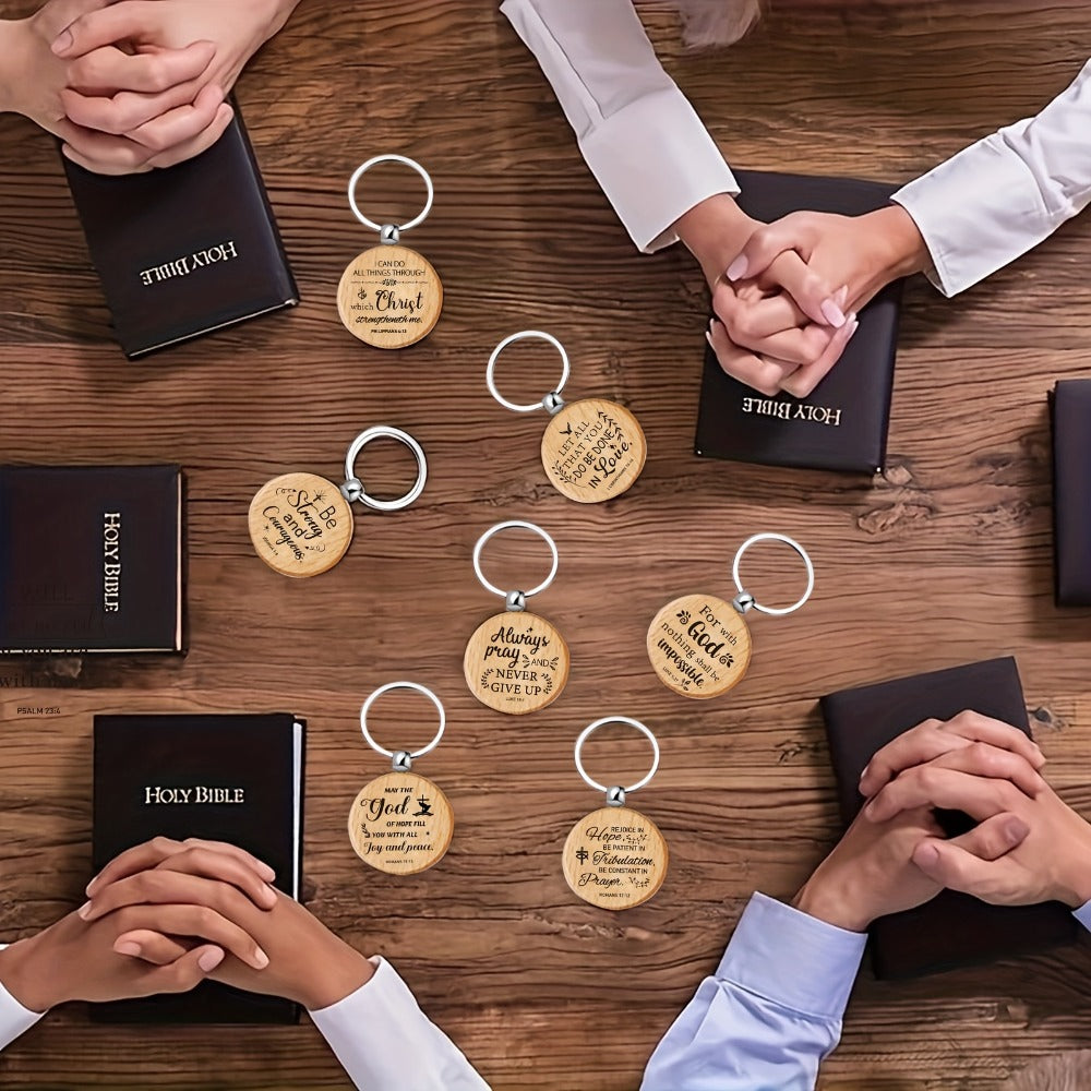Keychain Set 100-Piece Engraved Wood Bible Verse Discs with Stainless Steel Split Rings and Ten Message Designs