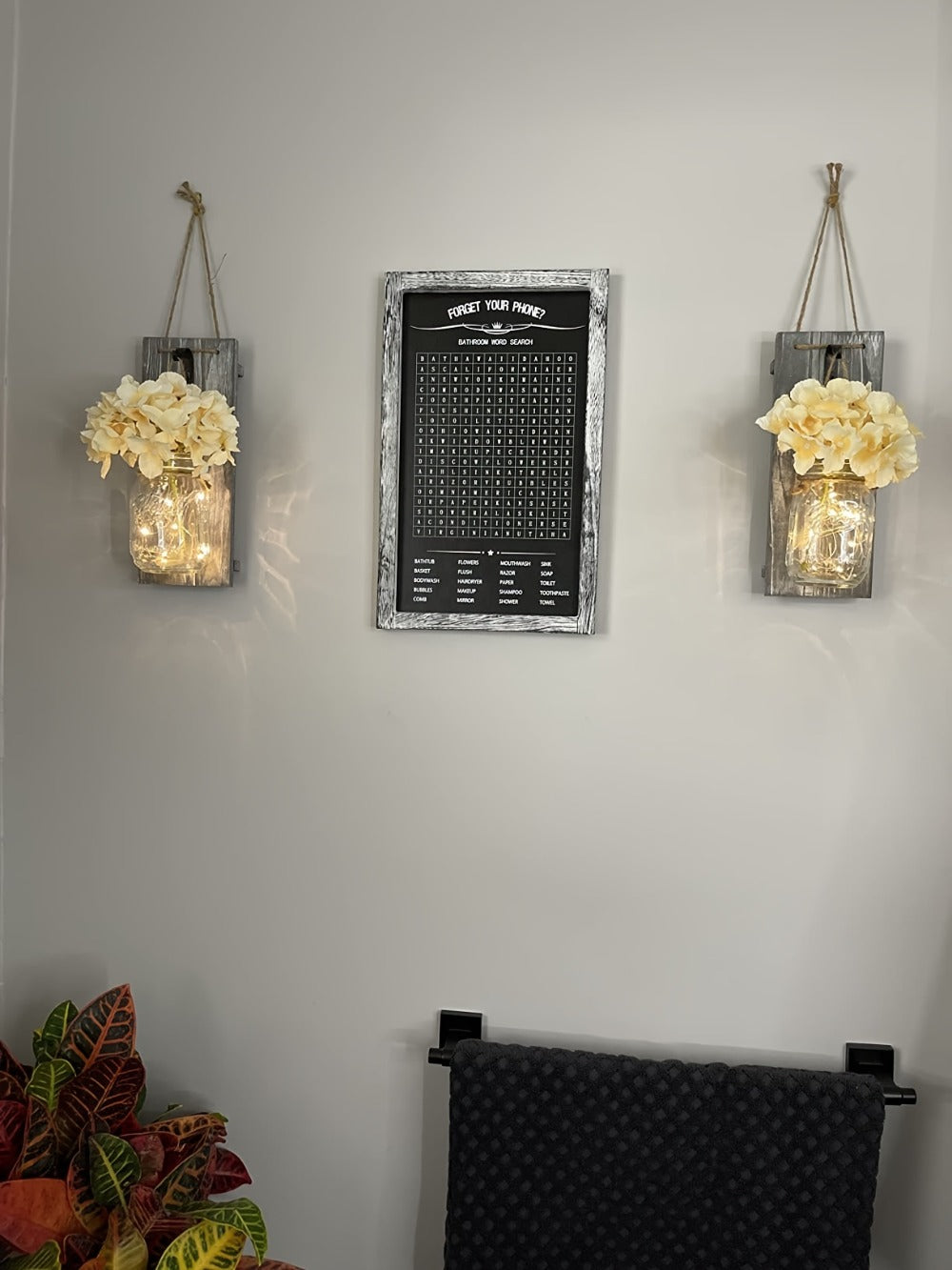 Mason Jar Wall Sconces Set of 2 – Rustic Farmhouse Wall Decor with Ivory Hydrangea Flowers