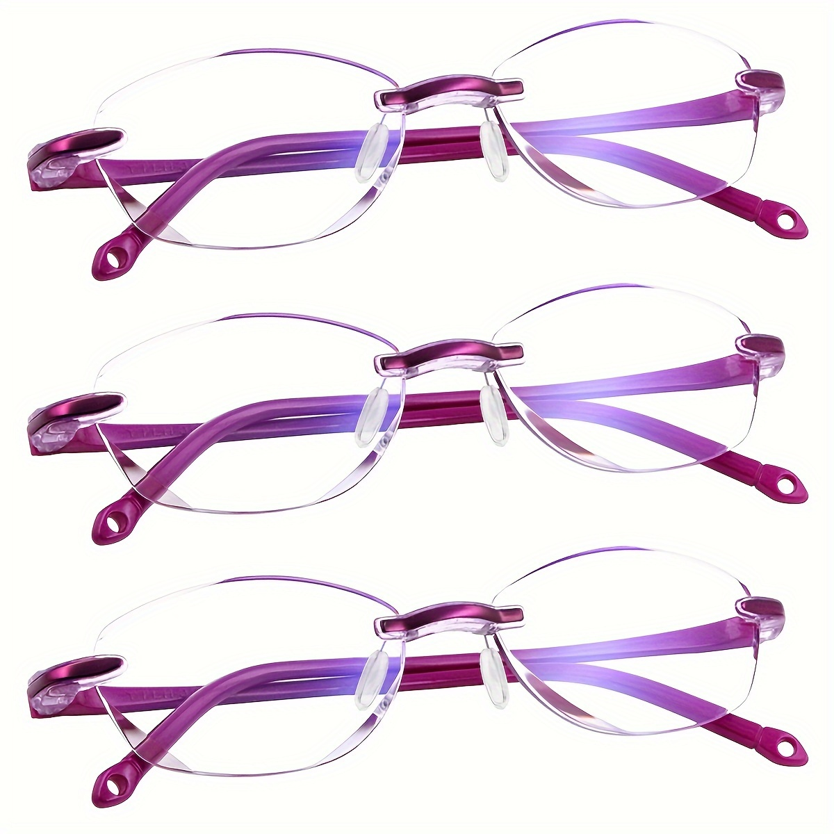 Reading Glasses – Three-Pair Rimless Metal Readers in Multiple Colors and Strengths with Multiple Strength and Color Options