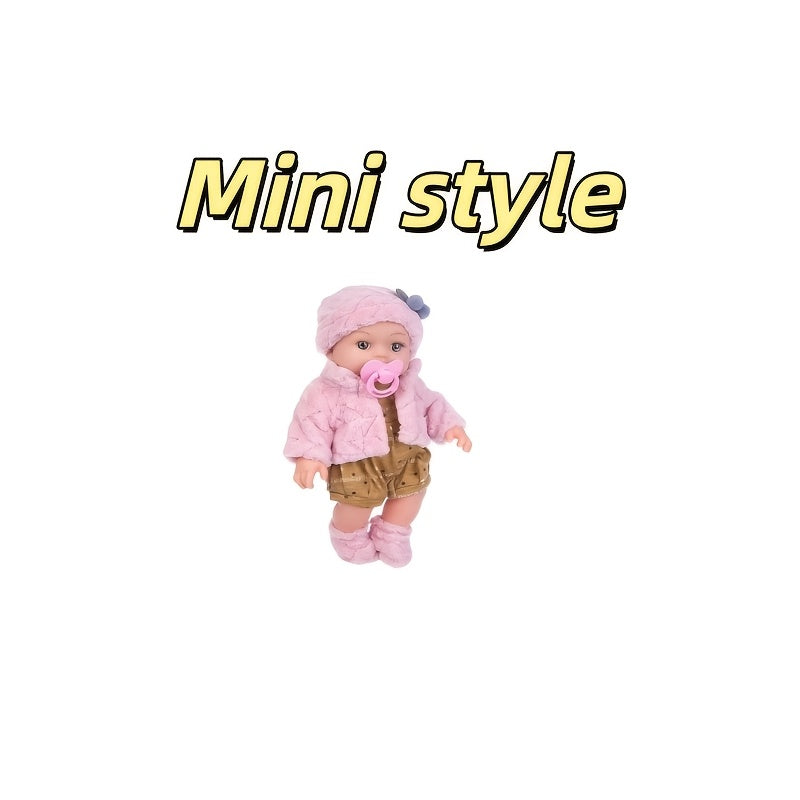 Pink Baby Doll with Open-Eye Face, Pacifier and Textured Outfit Across Three Checkout Style Labels