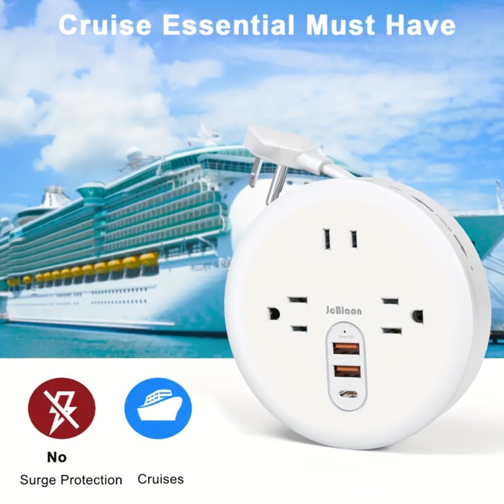 Power Strip Retractable Two-Pack with 3 AC Outlets, 1 USB-A, 2 USB-C, 4-Foot Cord and Flat Plug