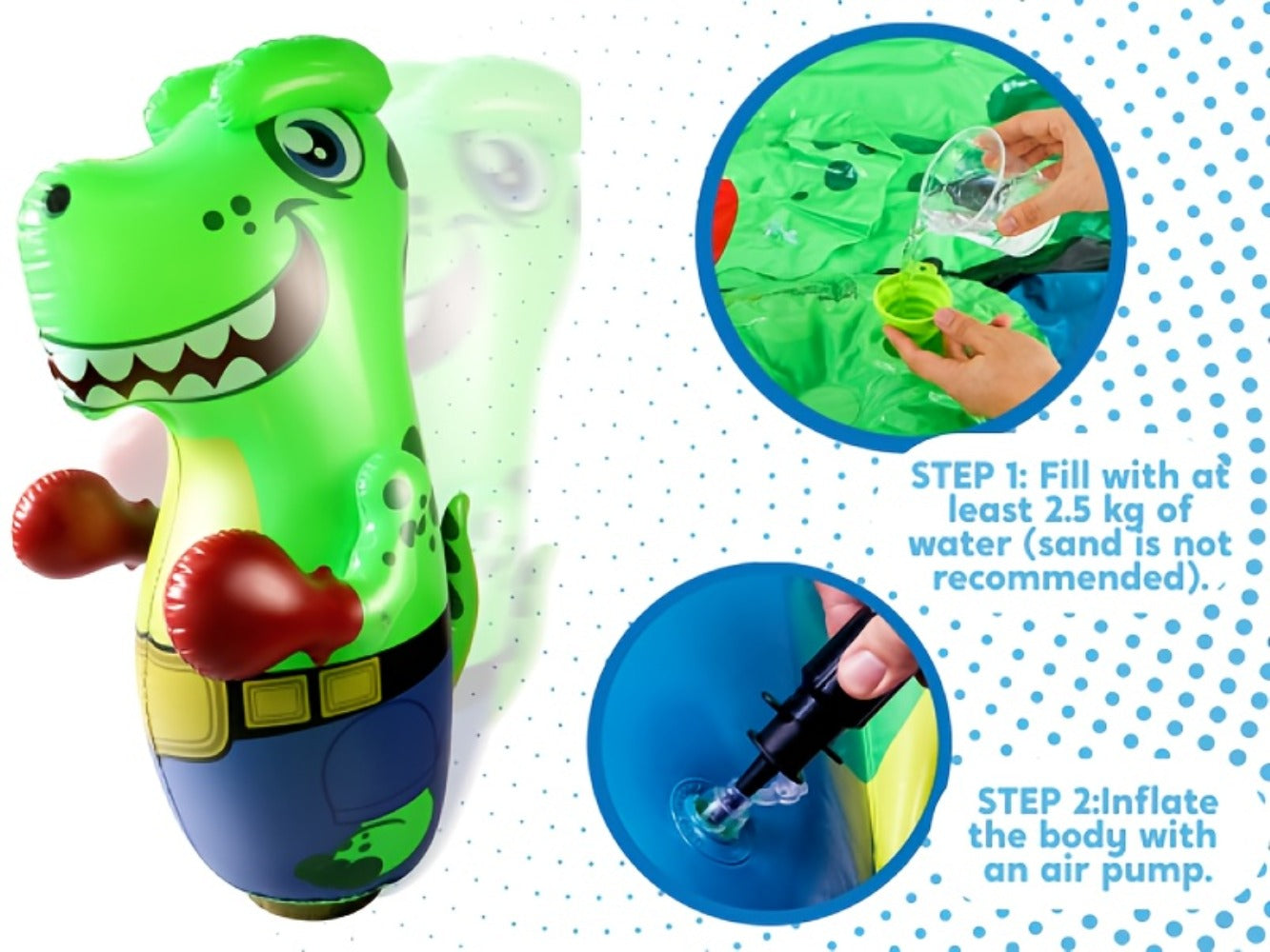 Inflatable Dinosaur Punching Bag for Kids 47 Inch, T-Rex Blow Up Bouncing Back Bopper, Water Base Bop Bag for Indoor Outdoor Active Play