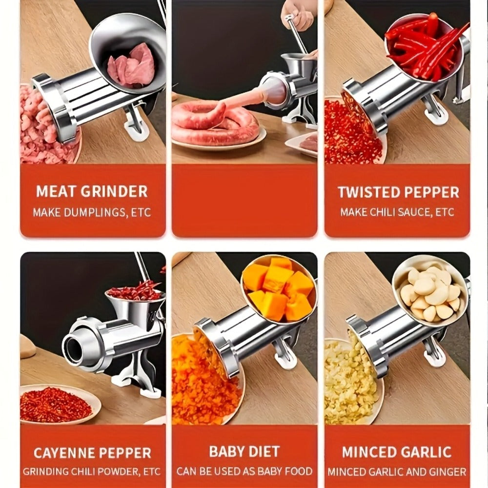 Manual Meat Grinder Hand Crank - Stainless Steel Mincer & Sausage Maker for Home Kitchen for Home Cooking, Dining and Outdoor Meals