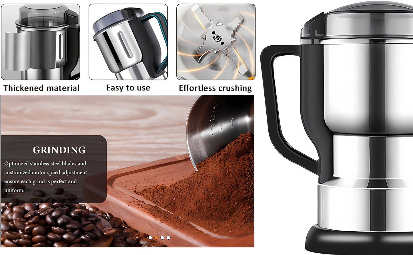 Electric Spice Grinder 300W, Multifunctional 304 Stainless Steel Coffee Bean Herb Seasoning Grain Grinder Machine for Kitchen