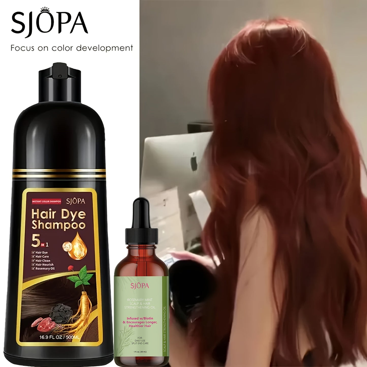 Hair Color Shampoo, SJOPA 5-in-1 16.9oz Bottle-and-Dropper Presentation with 12 Color Options