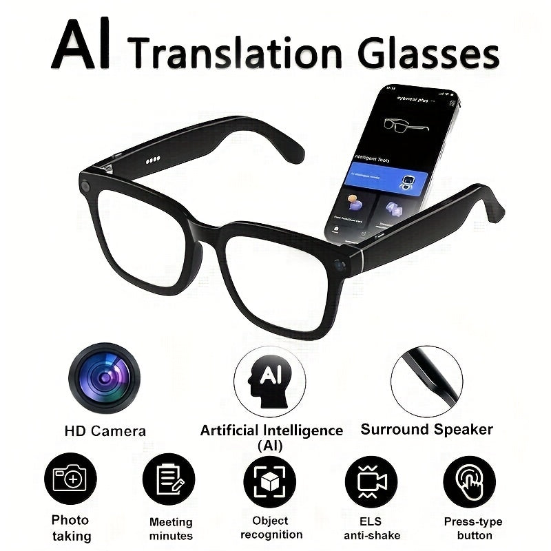 Smart Glasses 4K Camera Variant with Translation, Object Recognition, Open-Ear Audio and USB-C Charging