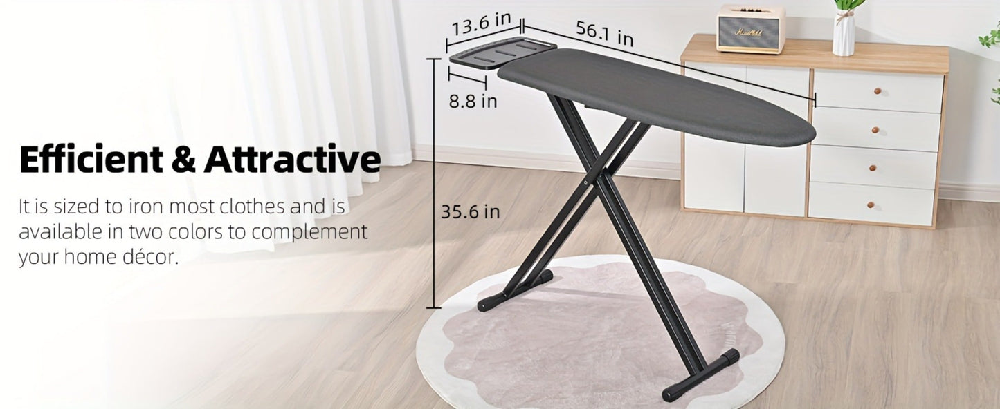 Freestanding Black Ironing Board with Multi-Height X-Leg Frame and Extended Iron-Rest Platform