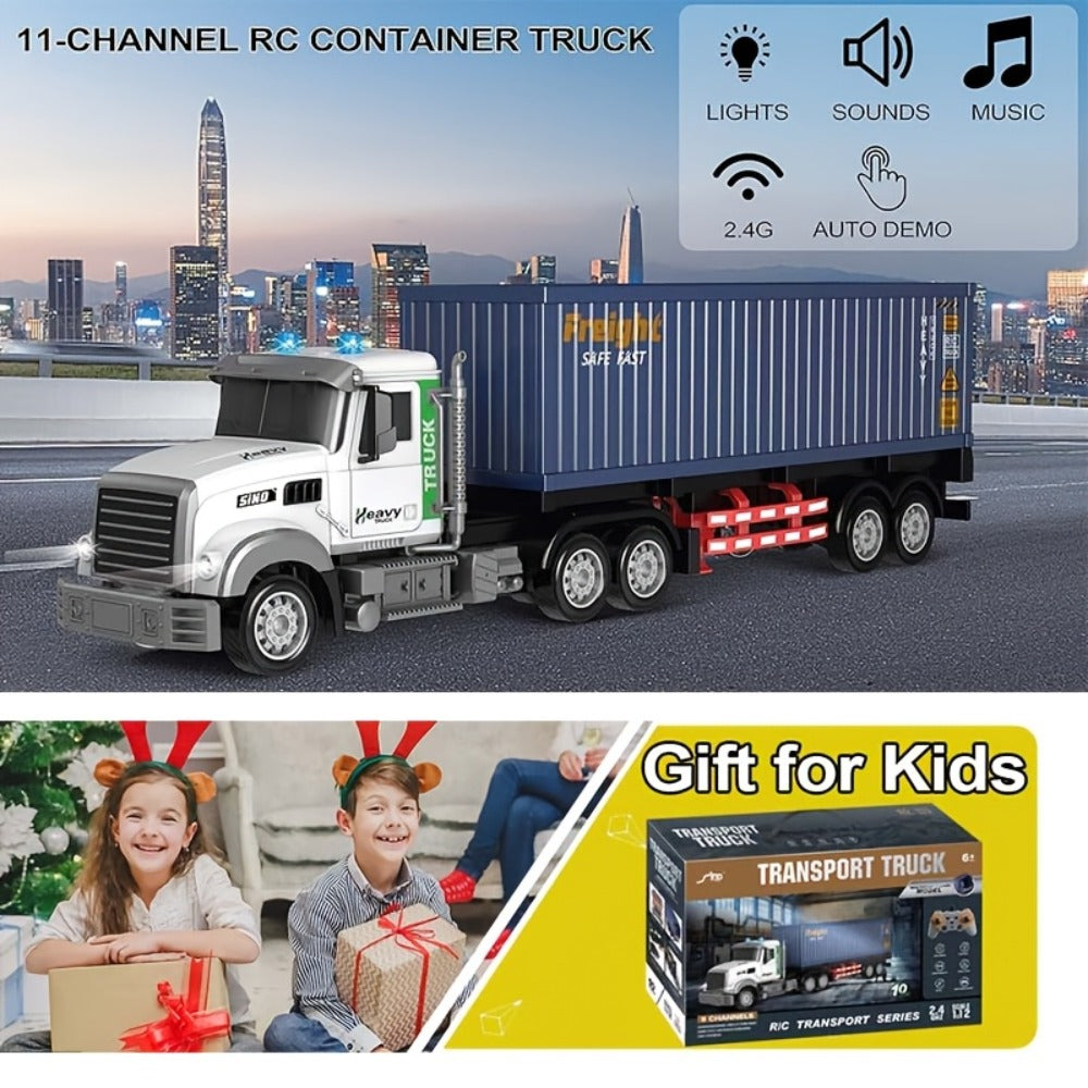 RC Container Semi Truck 1:24 Scale 23.6-Inch Extra Large, 2.4G 100ft Range, Load Cargo, USB Rechargeable