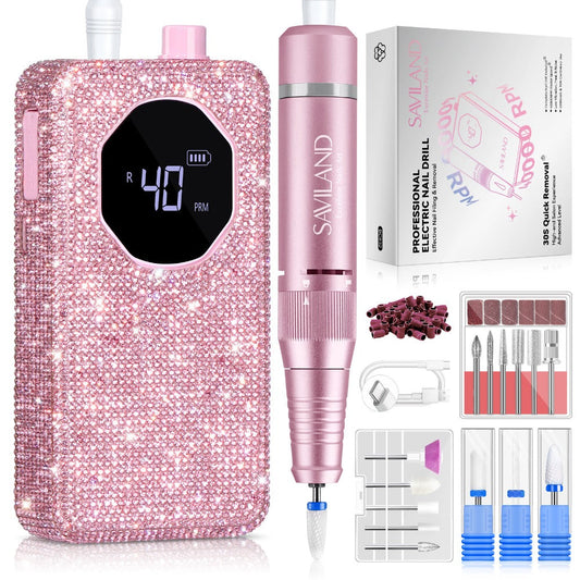 Electric Nail Drill 40000 RPM Rechargeable Professional Nail Drill Machine 4000mAh Battery LCD Display Ceramic Bits Sanding Bands