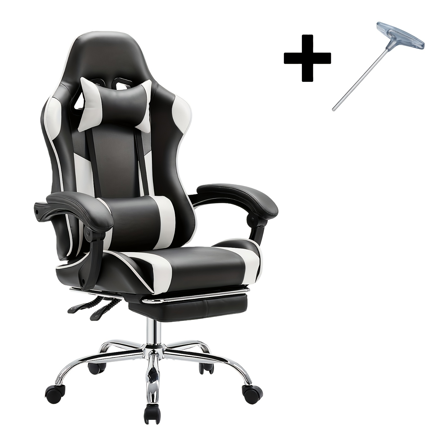 Ergonomic Gaming Chair with Rotating Armrest Lumbar Support & Headrest – Esports Racing Style Computer Office Chair with Footrest for Home