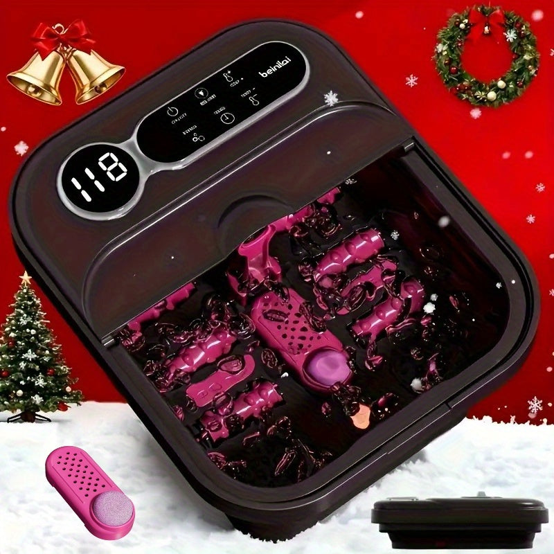 Foldable Foot Spa Bath Massager with Heating, Temperature-Controlled Foot Soak Basin with Massage Rollers