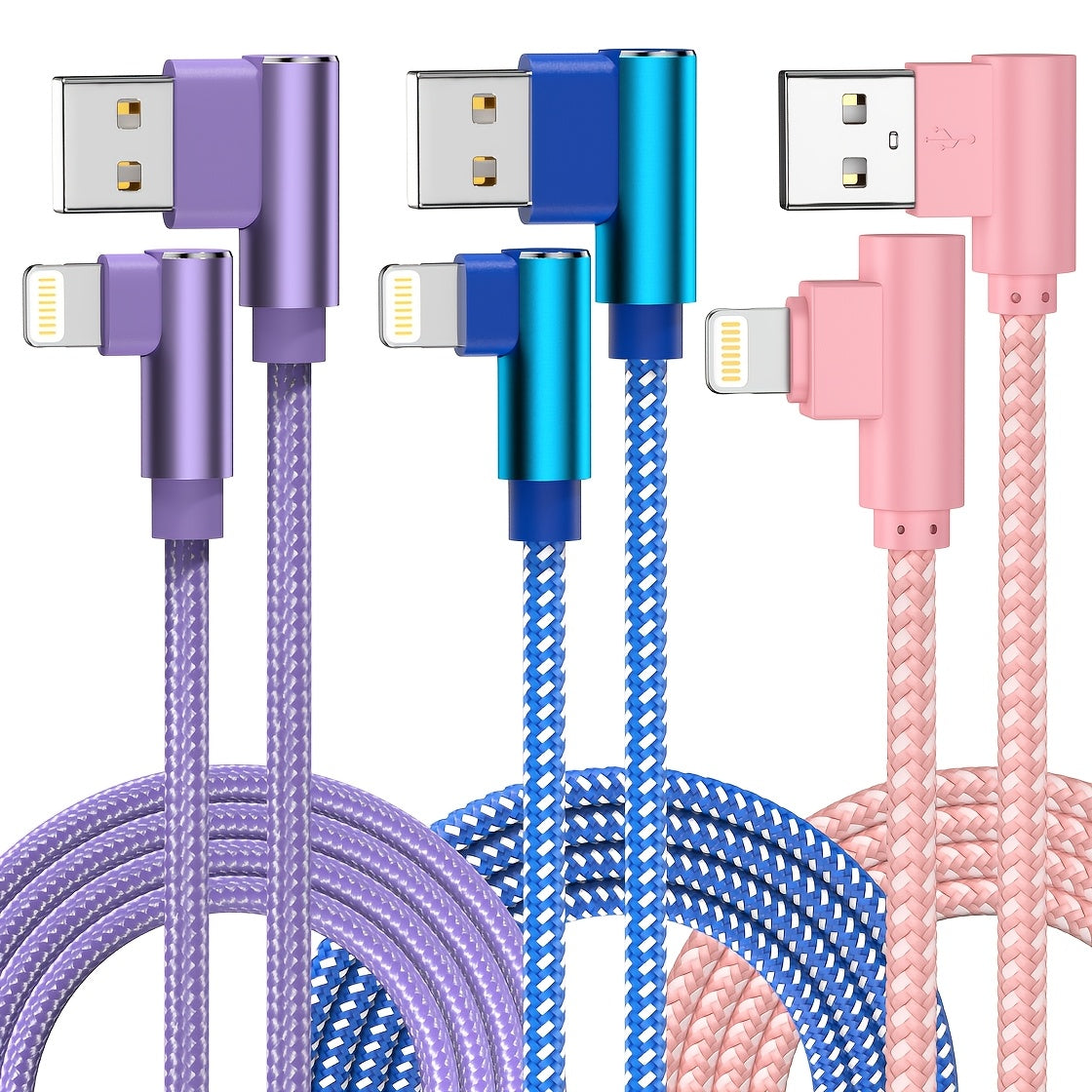 10ft Nylon Braided Lightning Cable 3-Pack MFi, USB-A to Lightning iPhone Charger Cord for iPhone 14 13 12 11 Pro Max XS XR X 8 7 SE