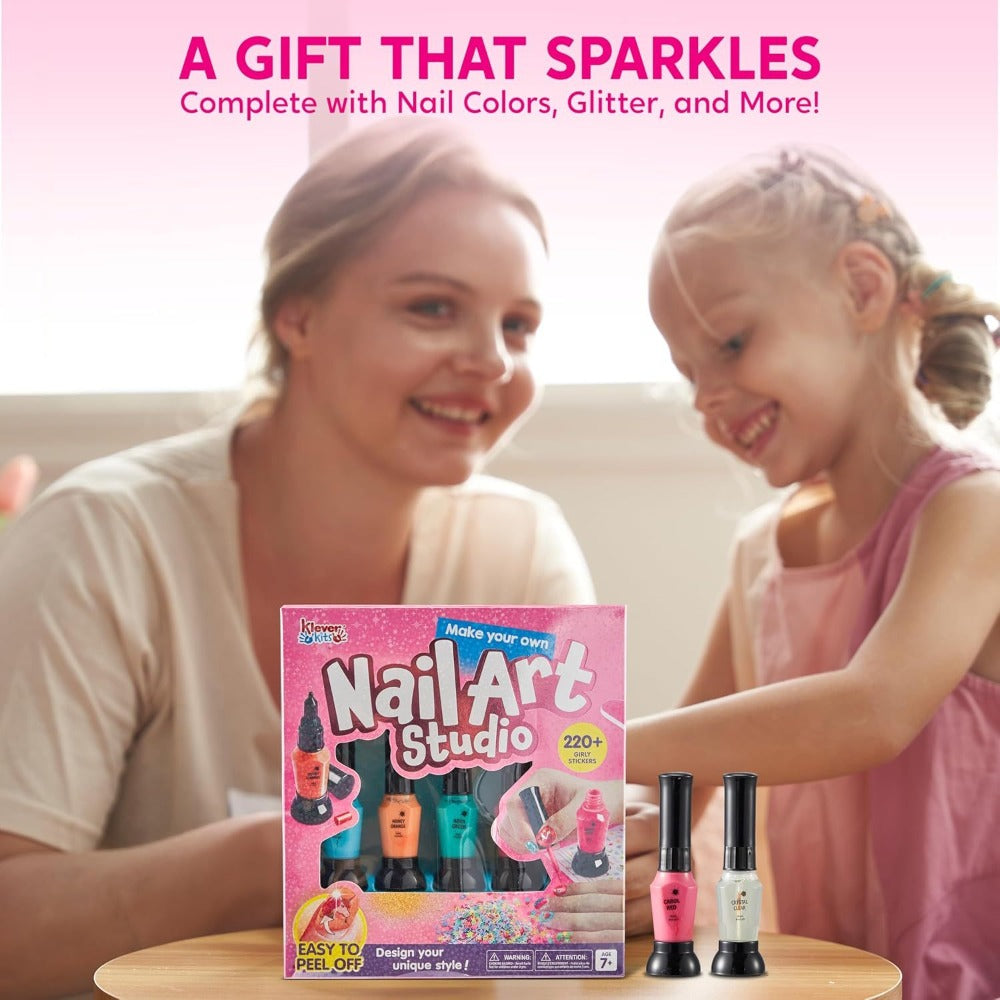 Kids Nail Art Kit for Girls, Nail Polish Set with Glitter Stickers & Sequins 220+ Designs for Home and Salon Manicures