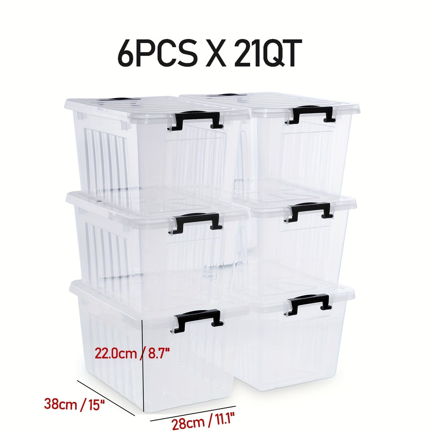 Clear Plastic Storage Bins with Lids 6 Pack Stackable Storage Containers with Snap-Tight Locks for Home, Office, Garage & Basement
