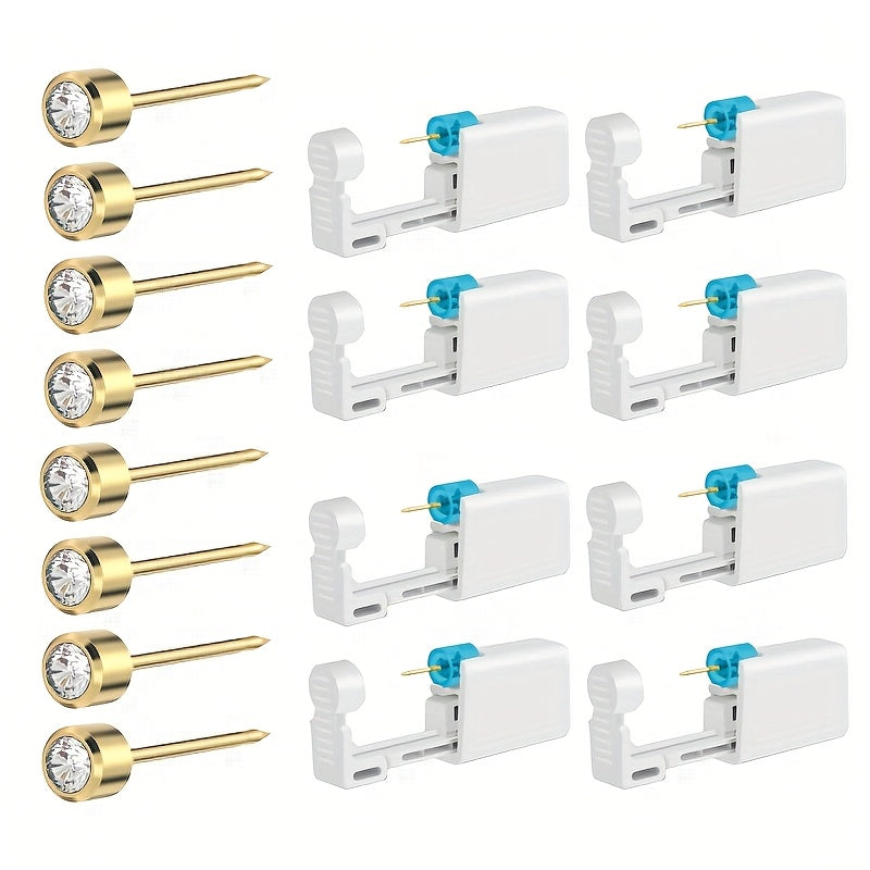Disposable Ear Piercing Gun Set 8pcs - Stainless Steel Ear Stud Piercing Tool Kit for Entryways, Bedrooms and Living Spaces