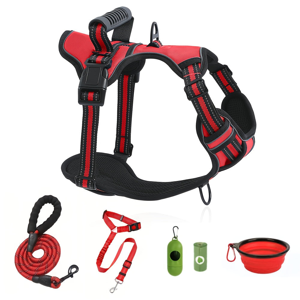 Dog Harness and Leash Set No-Pull Reflective Adjustable Oxford Vest with 2 Leash Clips Easy Control Handle for Small Medium Large Dogs XS-XL