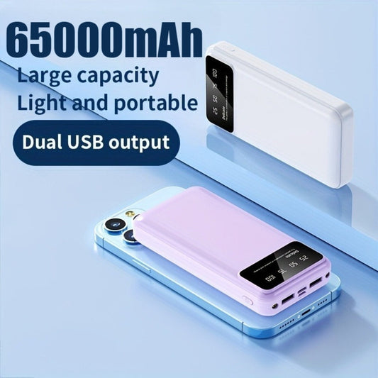 65000mAh Portable Power Bank with LED Display USB Charger for iPhone 17 16 15 14 13 12 11 XS Android Phones Tablets