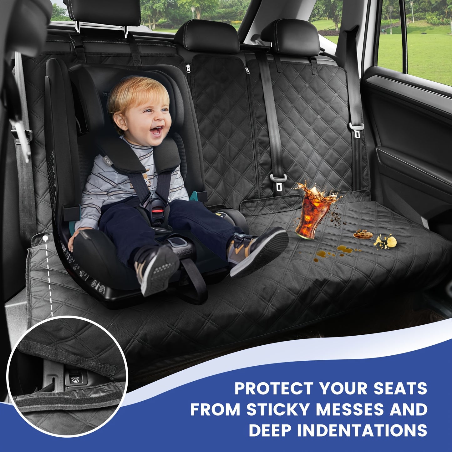 Car Back Seat Cover 60/40 Split Bench Waterproof 900D for Dogs & Kids – Non-Slip Heavy Duty Seat Protector for Cars Trucks SUVs