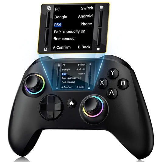 Touchscreen Wireless Gaming Controller in Black with Four Back Buttons and Optional Detachable Phone Bracket