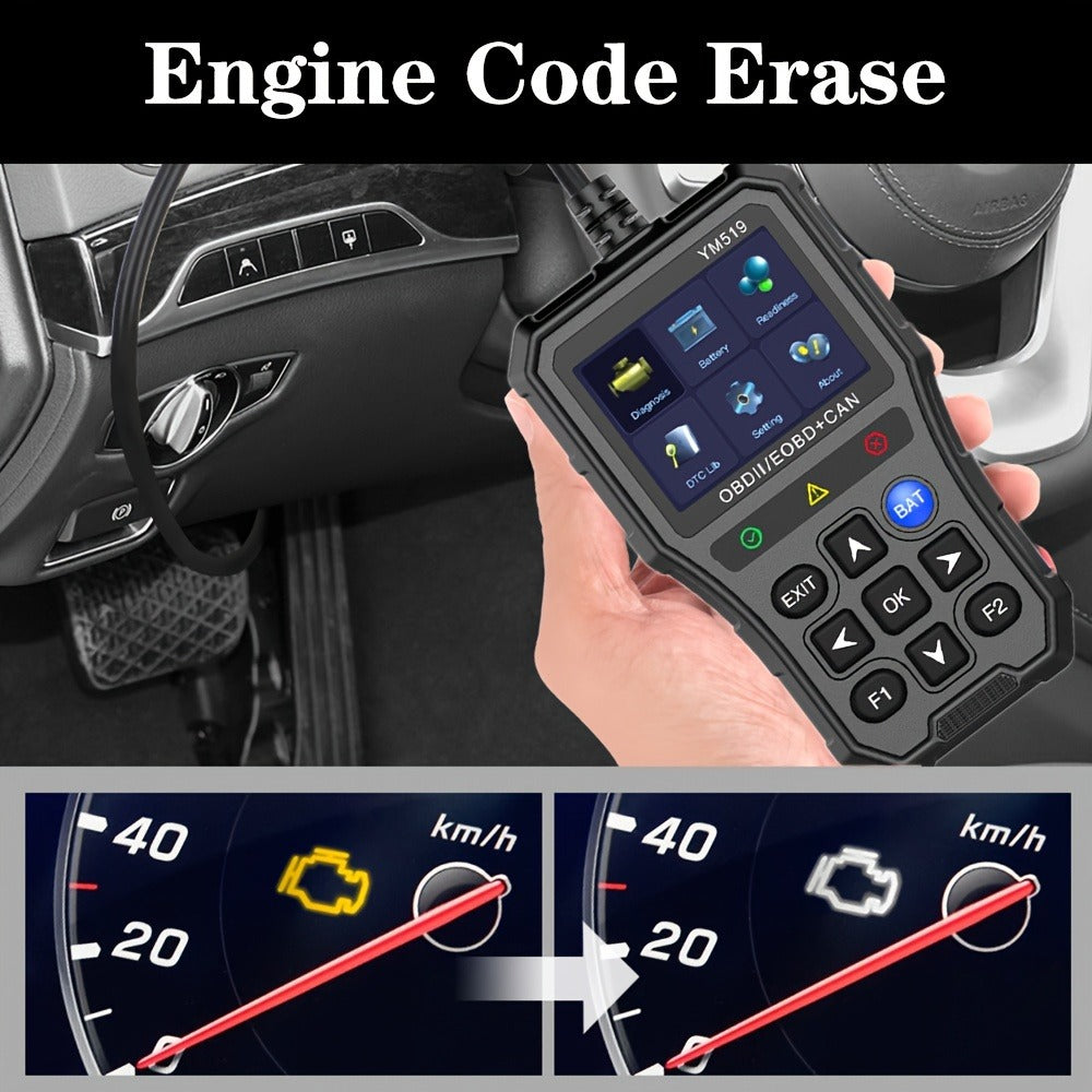 YM519 OBD2 Scanner with Color Screen, 13-Language Label, Battery Voltage and Live Data Icons