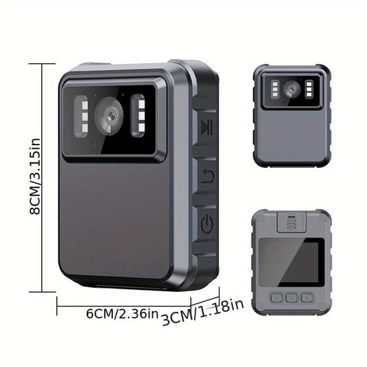 HD Clip-On Body Camera in Black with 150-Degree Lens Marking, 2-Inch Screen, 1800mAh Battery and Type-C Charging