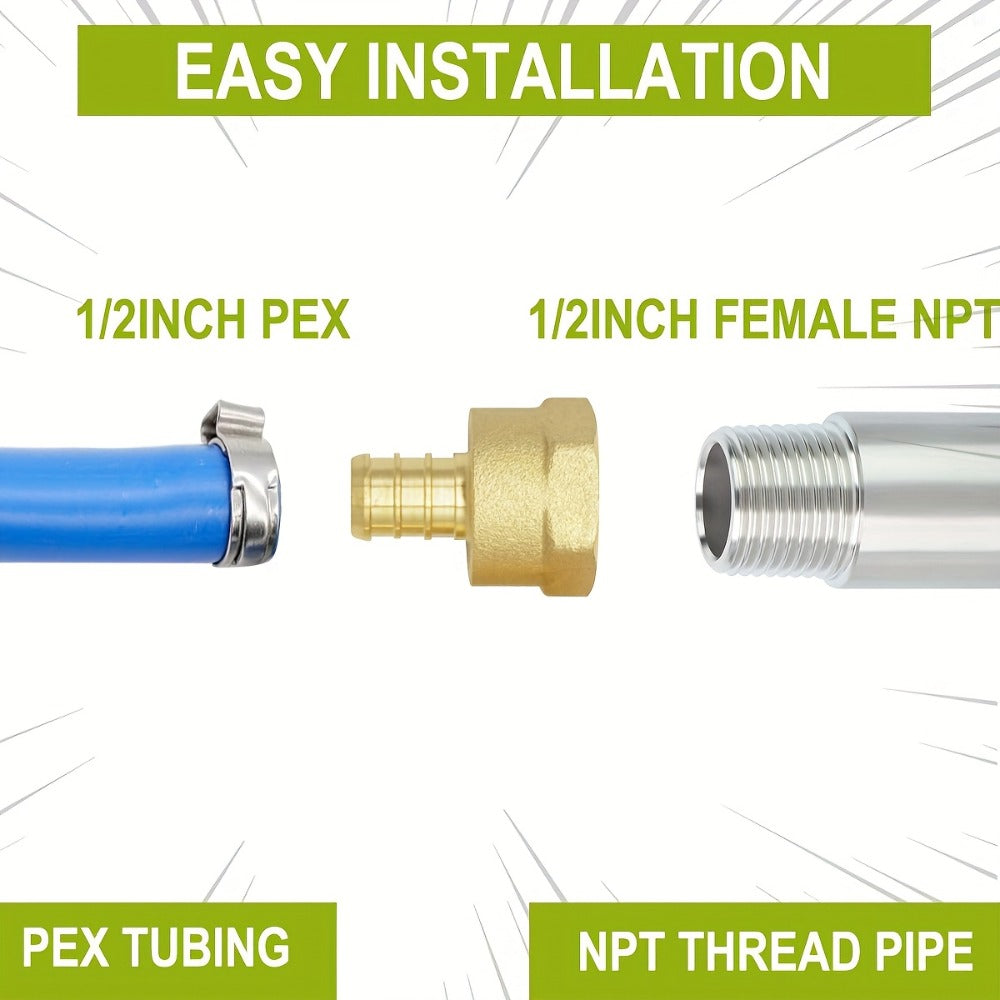Brass PEX Crimp Adapters 20pcs – 10pcs 1/2" PEX x 1/2" Male NPT & 10pcs 1/2" PEX x 1/2" Female NPT Threaded Adapter