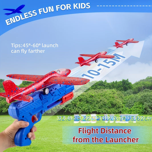 Foam Airplane Launcher Toy Set with 3 Foam Planes & Catapult, 2 Flight Modes Outdoor Flying Glider Toy for Kids Boys Girls Ages 3+