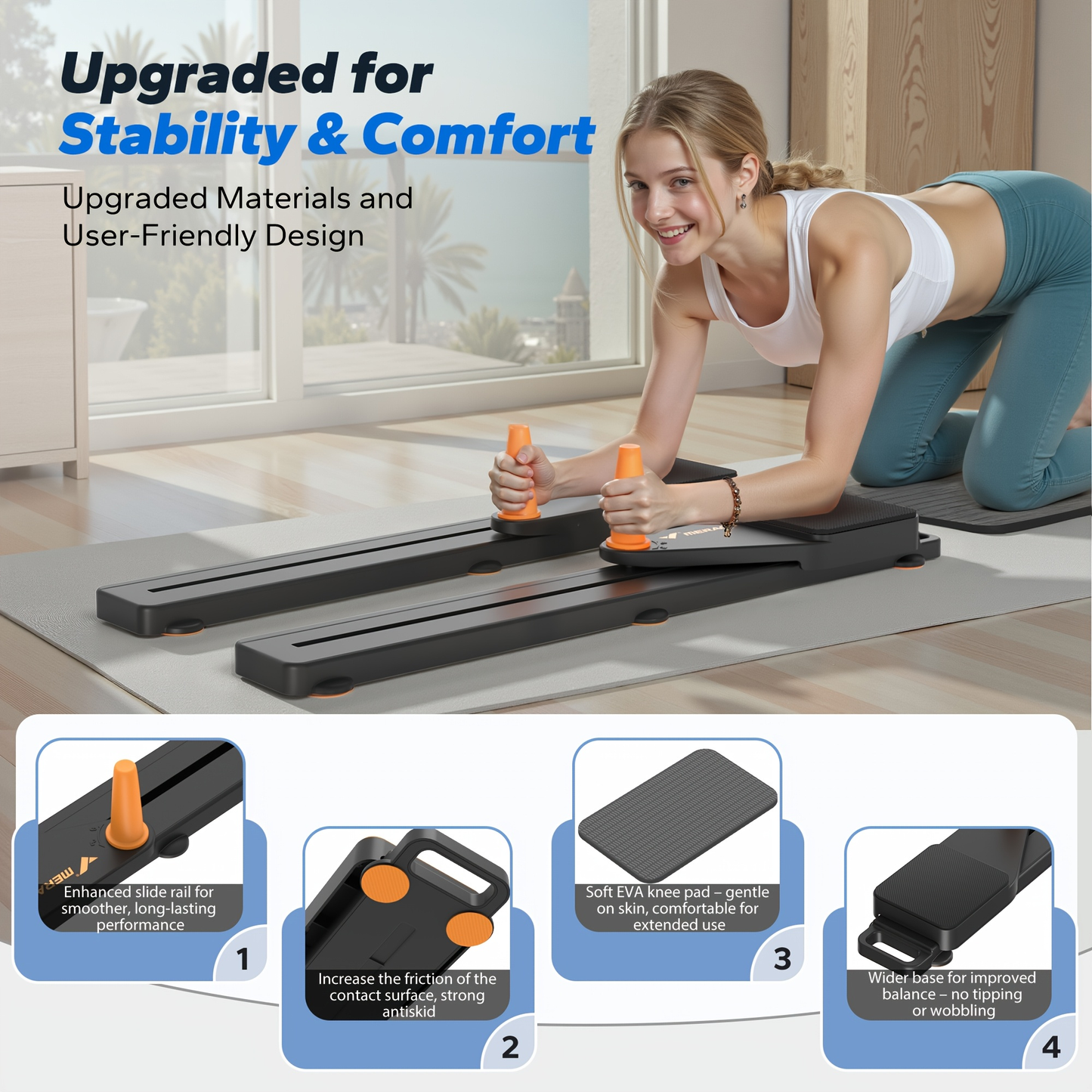 Multifunctional Ab Trainer Pilates Board – Detachable Anti-Slip Quiet Design, Portable Pilates Reformer for Core Workouts & Home Fitness