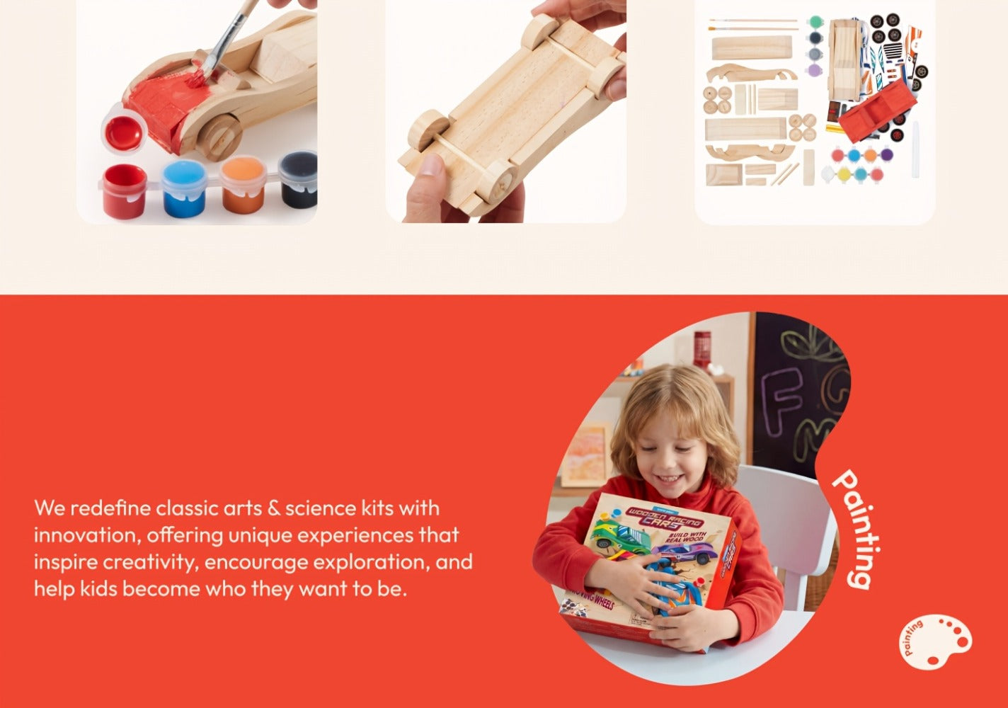 DIY Wooden Race Cars 4pcs Build & Paint Kit for Kids Ages 8+, 44 Pre-Cut Pieces 12 Colors Racing Stickers