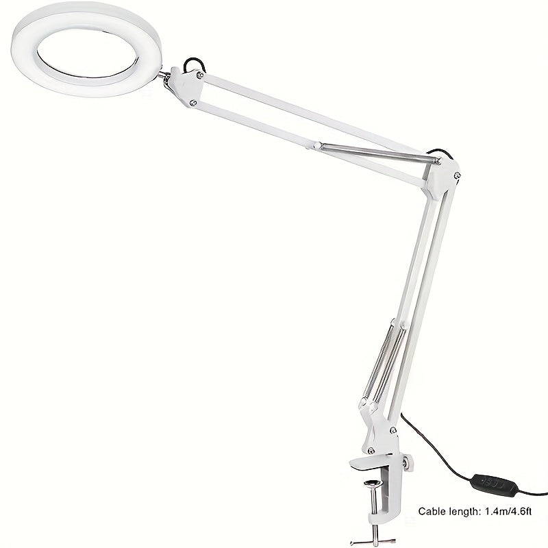 15X Magnifying Lamp with Clamp & Flexible Arm, USB LED Desk Light, 3 Color Modes 10 Brightness Levels