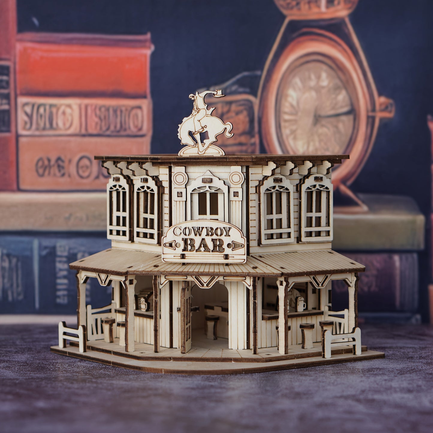 Wooden Building Model Kit with Fisherman's Hut, Treehouse-2 or Cowboy Bar Checkout Designs
