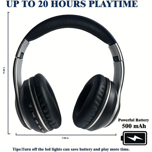 Wireless Headphones Deep Bass Foldable Built-in Mic 3.5mm Wired Stereo Sound Type-C for Bedside Audio, Alarms and Room Entertainment