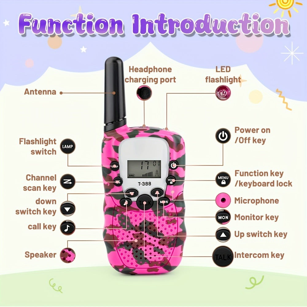 Colorful T-388 Two-Way Radio Set with LCD Screens in Two- or Four-Handset Packs for Outdoor Communication