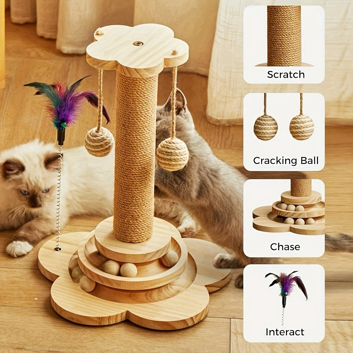 Cat Scratching Post Sisal Vertical Scratcher – Solid Wood Base, Wear-Resistant Rope, Multiple Styles: Standard, Mushroom & Dolphin Shapes
