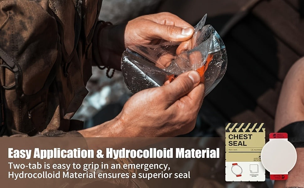 Non-Vented Chest Seal Emergency Trauma Dressing for Sucking Chest Wounds, Portable IFAK Medical Supply PA Nylon FSA HSA Eligible