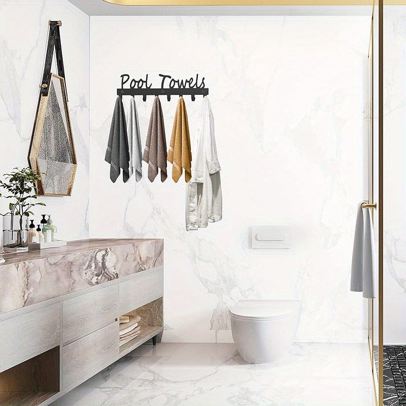 Outdoor Pool Towel Rack Wall Mounted 8 Hooks, Towel Hanger for Bathrobes Towels Clothes, Patio Backyard Spa Pool Area Decor Organizer