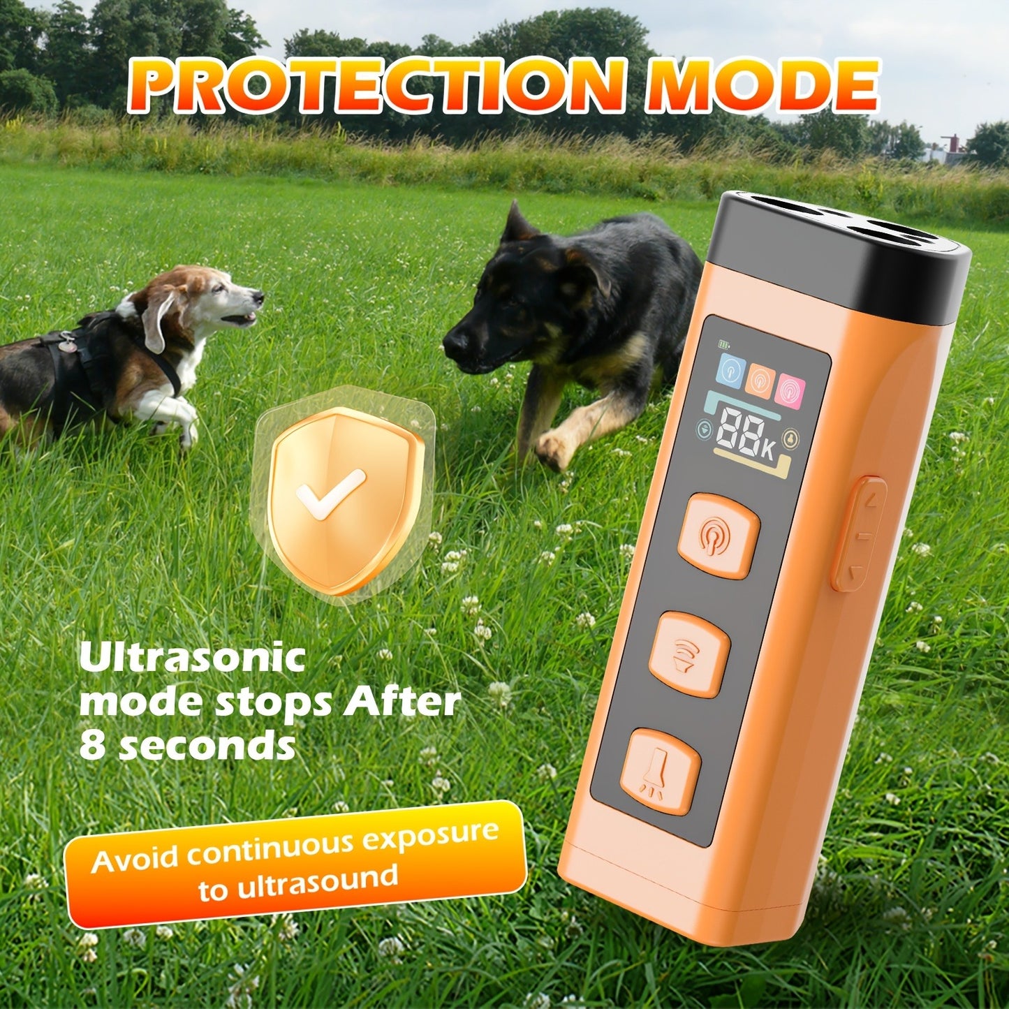 65ft Long-Range Dog Repeller β Triple-Head Ultrasonic Bark Deterrent, Powerful Soundwave Technology, USB Rechargeable Portable Handheld