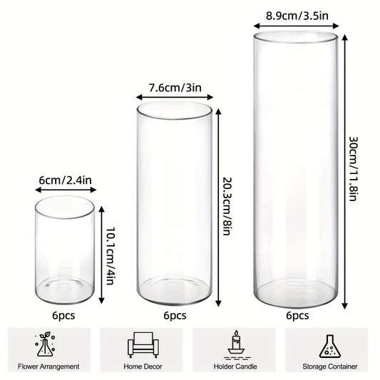 Clear Glass Cylinder Candle Holder Vases 12/24/36/48 Pcs, 4 6 8 10 Inch Tall Hurricane Floating Candle Vase