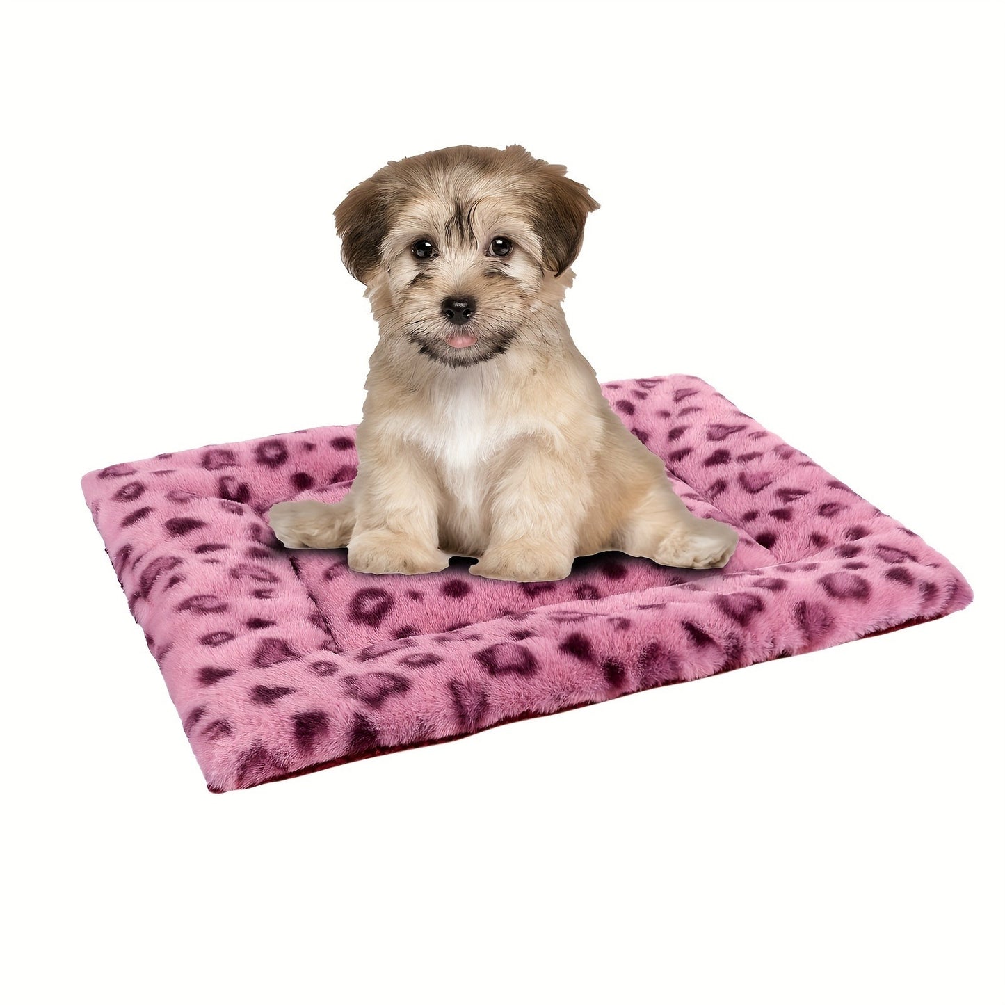 Reversible Plush Pet Mat Leopard Print Fleece Soft Warm Dog Cat Bed Pad Anti-Slip Machine Washable for Crate Car Sofa Floor