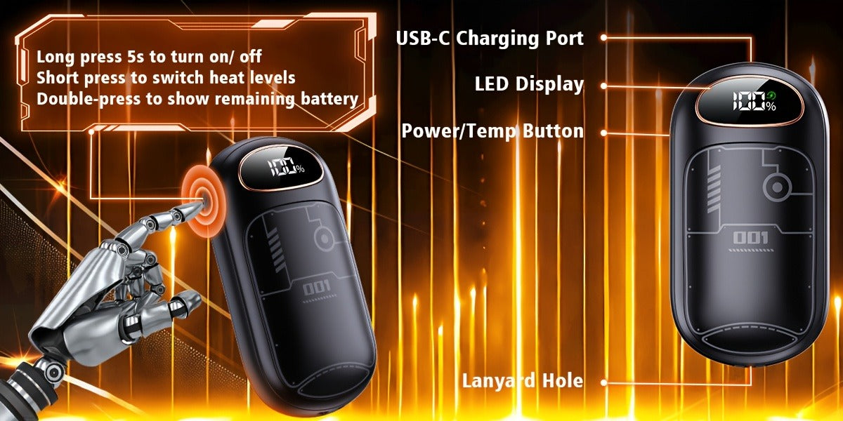 Rechargeable Hand Warmers 2-Pack – 2-in-1 Electric Hand Warmer & Power Bank with LED Display, Heats Up to 131°F, USB-C Fast Charge