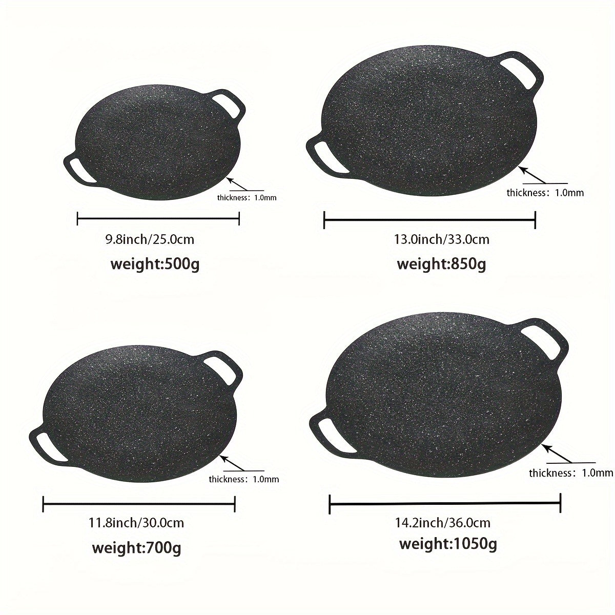 Korean BBQ Grill Pan Cast Iron 3-Piece Set, Non-Stick Portable Fry Pan for Indoor & Outdoor Use, Even Heat