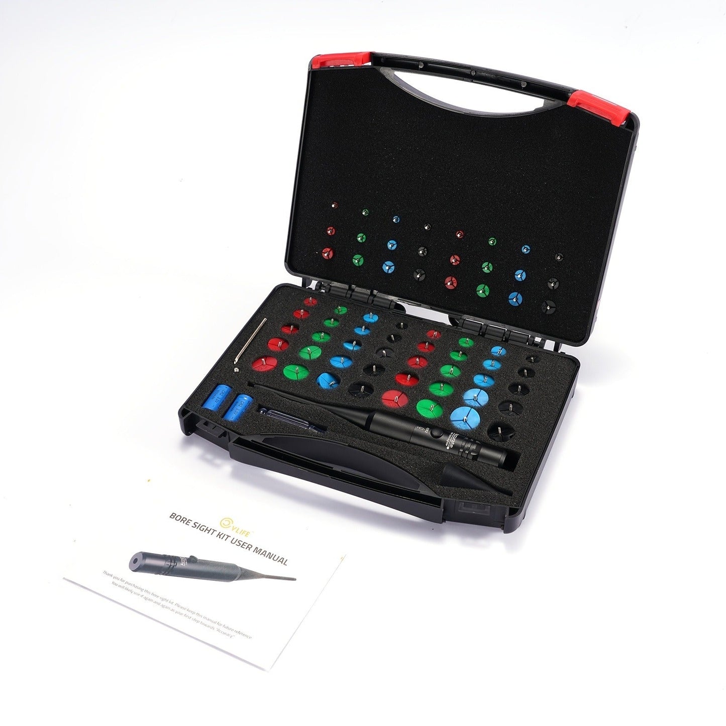 Red Laser Bore Sight Kit with 64 Adapters | Professional Multi-Caliber Boresighter for .17 to 12GA Rifles, Pistols & Handguns
