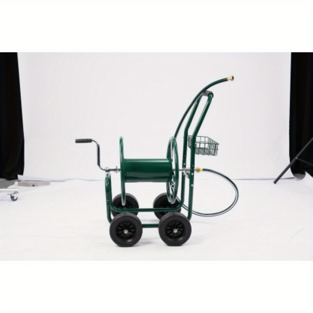 Garden Hose Reel Cart | 250ft Capacity, Heavy-Duty Steel, 4 Wheels & Storage Basket