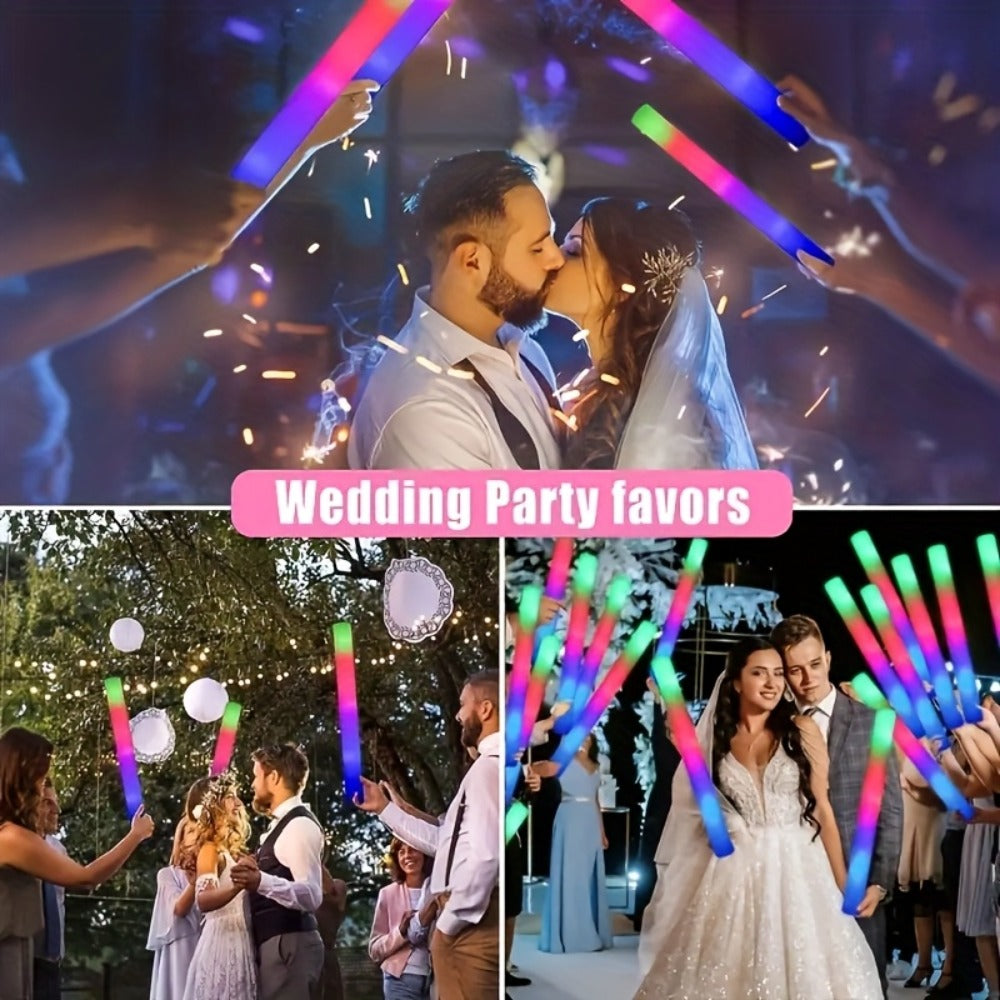 LED Foam Glow Stick Party Supplies Pack with 30 Multi-Color Flashing Sticks and Included Batteries
