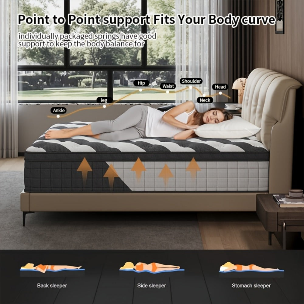 Mattress Gel Memory-Foam and Pocket-Spring Medium-Firm Hybrid in 10- or 12-Inch Profiles for Bedroom Bedding