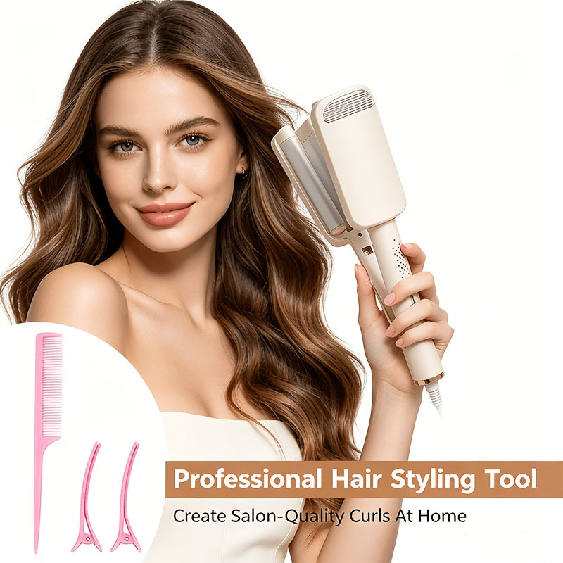 Hair Curling Iron 1.25 Inch - Beach Wave Curling Wand with Dual Voltage, Deep Wave Barrel, Anti-Frizz Ceramic Coating