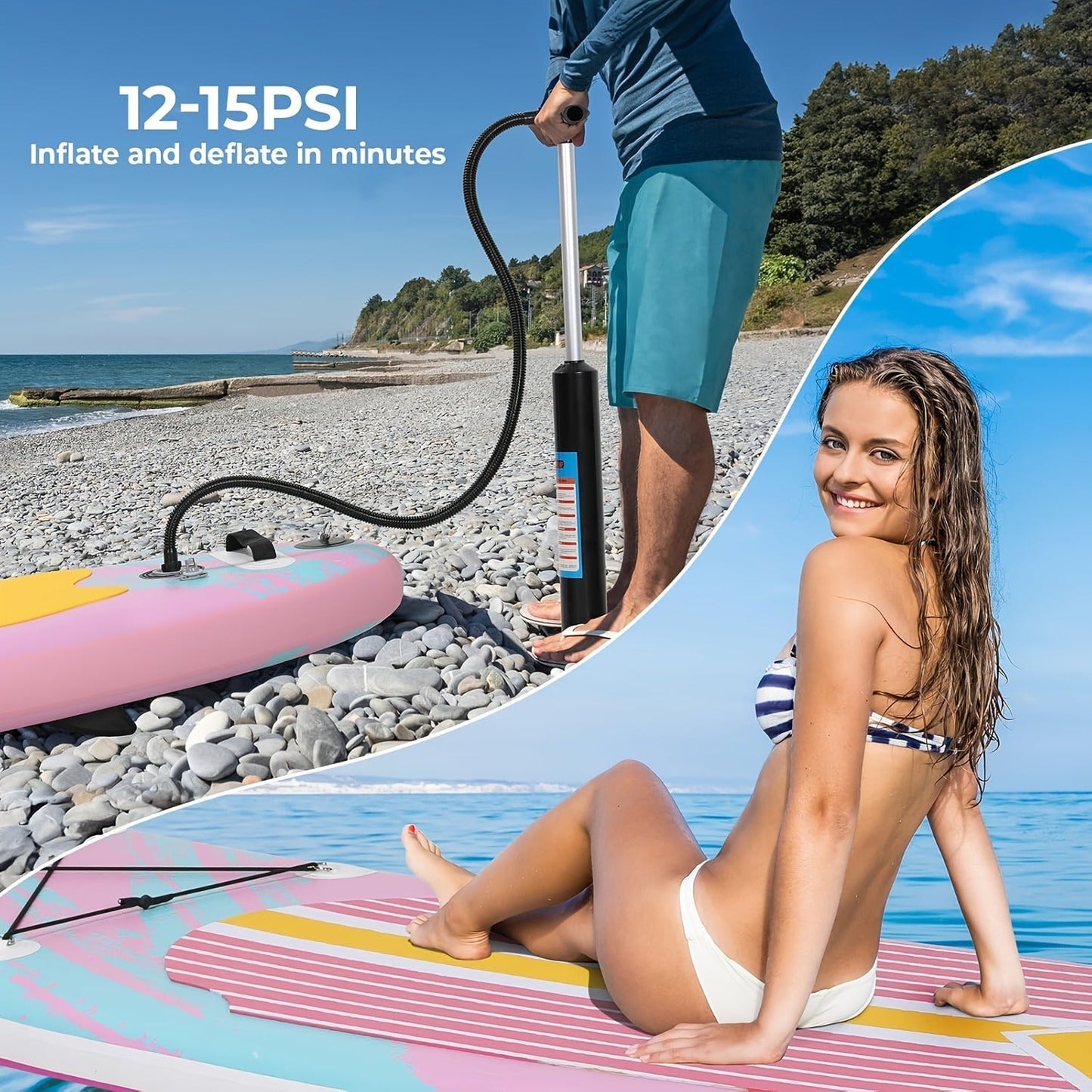 Stand Up Paddle Board 10ft 350lbs Inflatable SUP 3 Fins EVA Non-Slip Deck 12-15PSI Alloy Paddle Hand Pump Repair Kit Carrying Bag