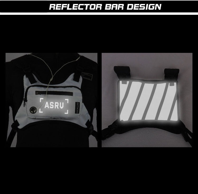 Contrast-Trim Running Vest Chest Pack with Adjustable Harness, Zipper Pockets and White or Black Choice